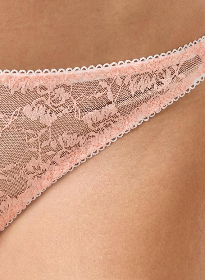 تايك تو طقم لانجري حمالة صدر شبكية بأزهار وأسلاك مع كيلوت ثونج - Image 4